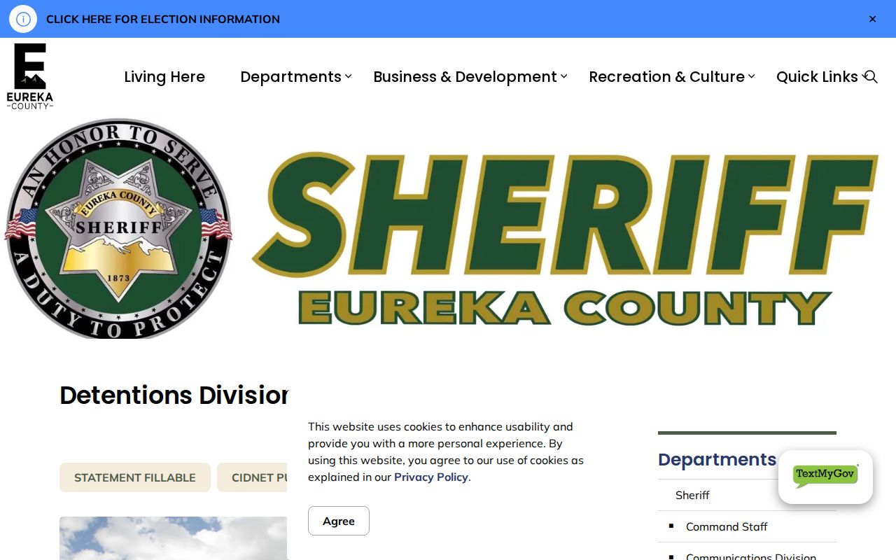 Eureka County Detentions Division official page describing the Justice Facility