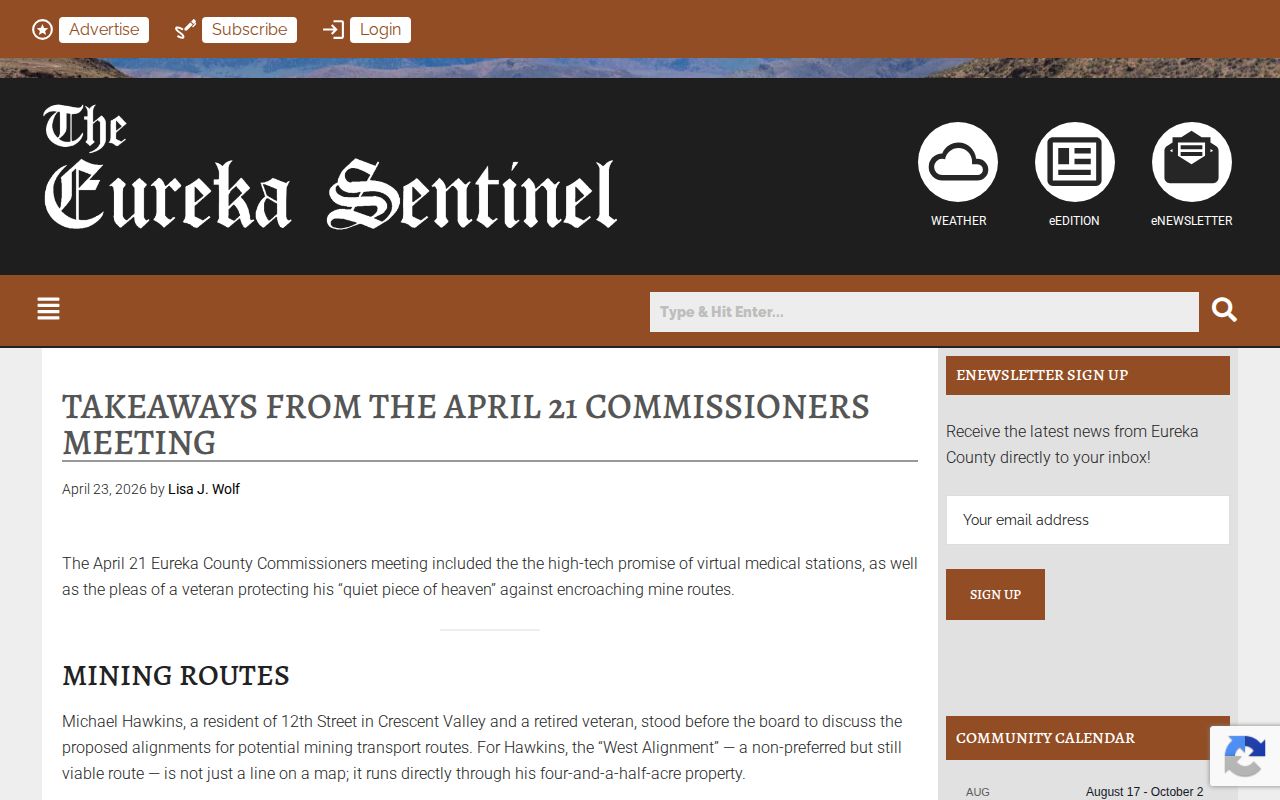 Eureka Sentinel county commission report