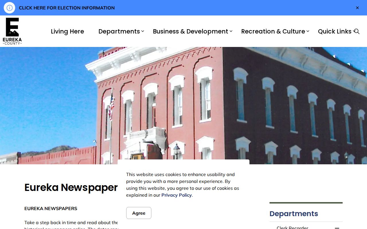 Eureka County historic newspaper search page