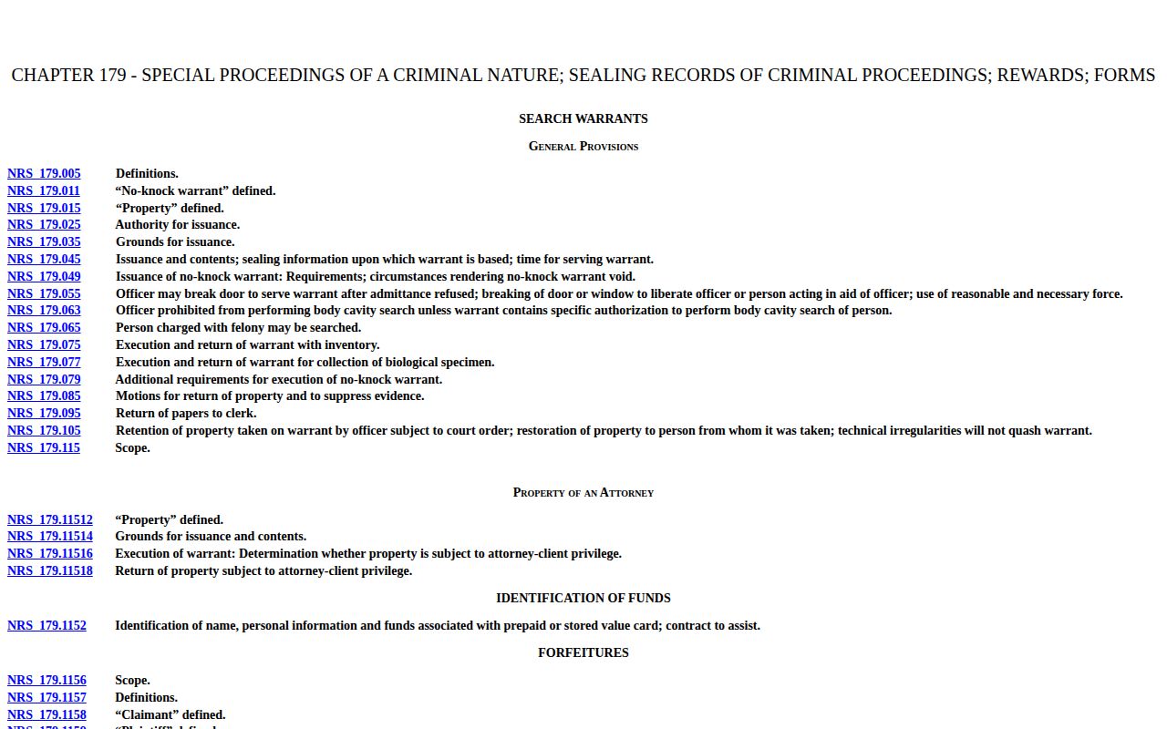 Nevada Revised Statutes Chapter 179 official page